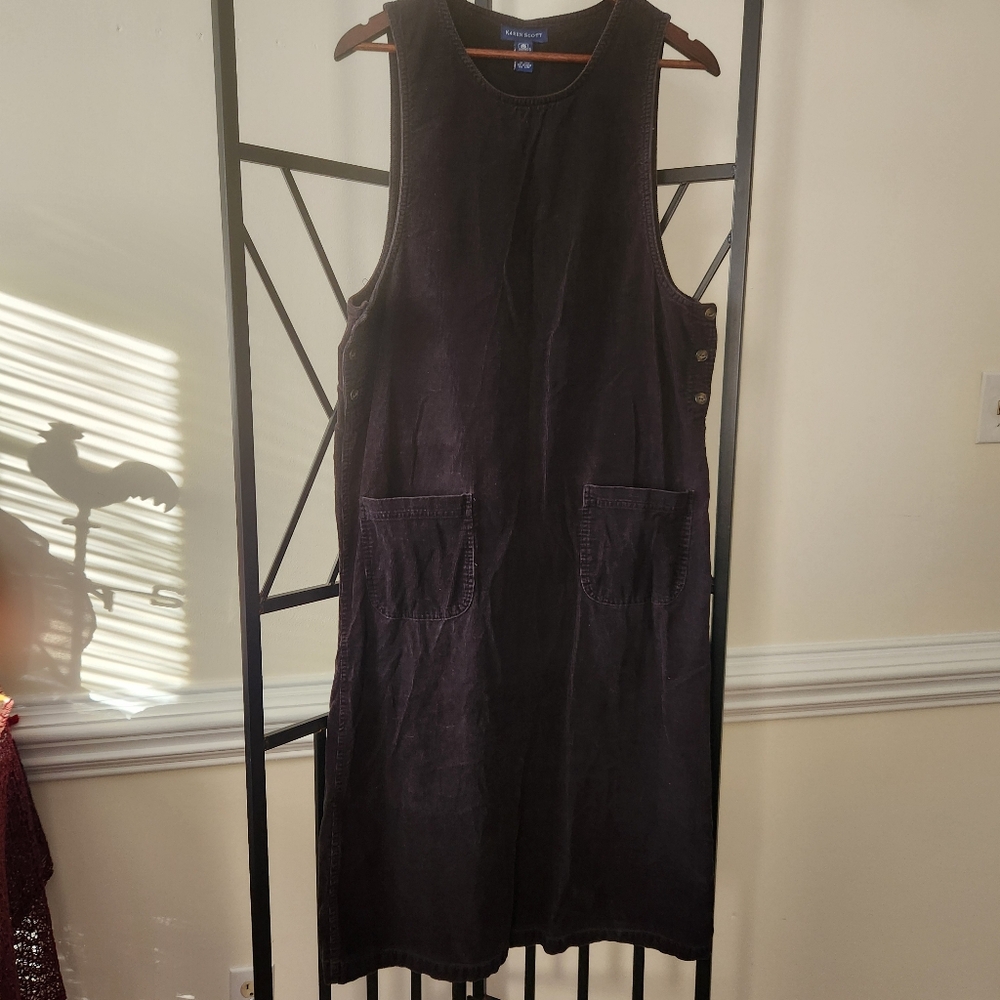 Vintage Karen Scott Corduroy Jumper Maxi Dress Women's Size Medium Black Cotton